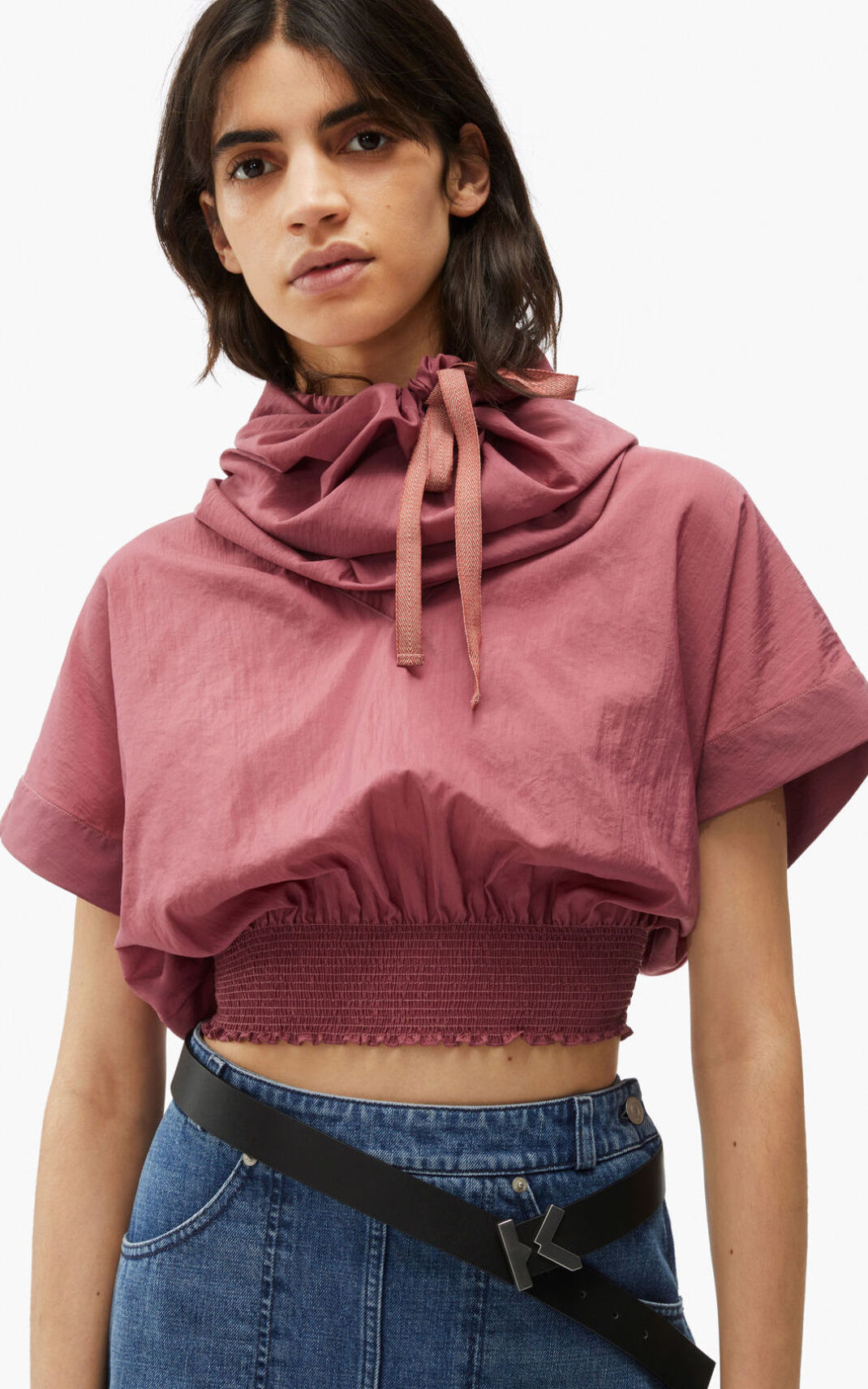 Kenzo Hooded crop トップ Tシャツ レディース 黒 - KFNDOY895